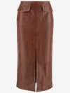 Chloé Pocket-detailed Leather Midi Skirt In Brown