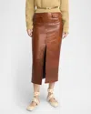 Chloé Pocket-detailed Leather Midi Skirt In Clay Brown