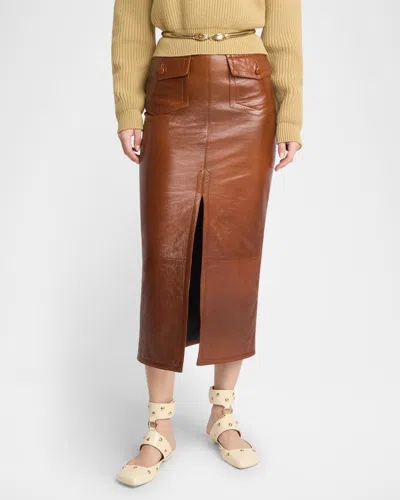 CHLOÉ GLOSSY LEATHER MIDI SKIRT
