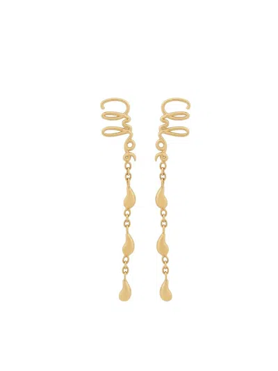 Chloé Gold Brass Earrings In Gray