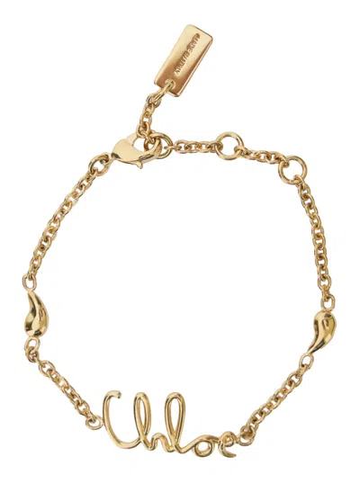 Chloé Gold Colored Bracelet With Logo Lettering In Brass Woman In Multicolor