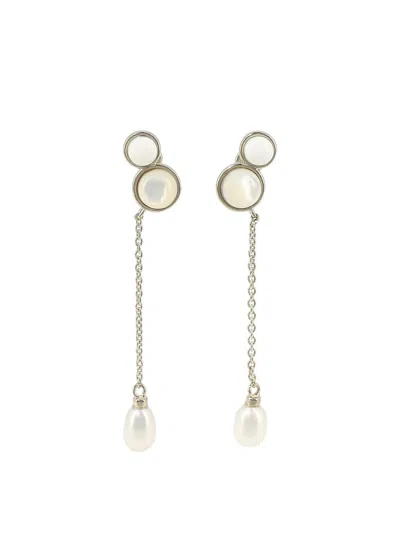 Chloé Gold Drop Earrings With Cultured Pearls, White Agate, And Mother-of-pearl For Women