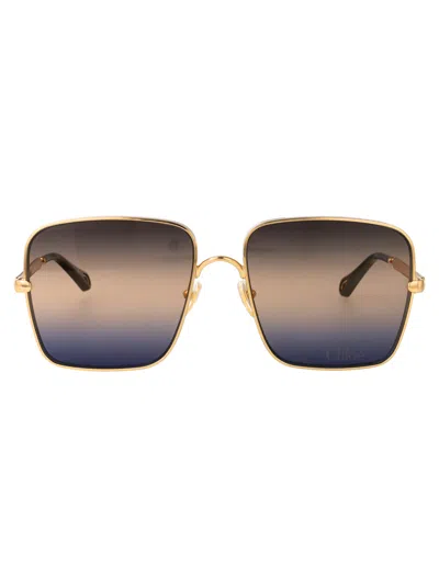 CHLOÉ CHLOÉ GOLD-GOLD-BLUE METAL SUNGLASSES