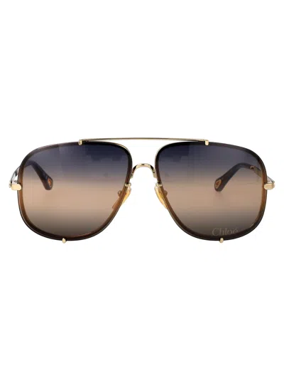 Chloé Gold-gold-blue Metal Sunglasses