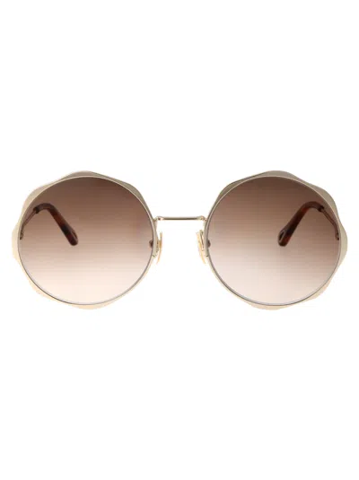 Chloé Gold Gold Brown Acetate Sunglasses In Pattern