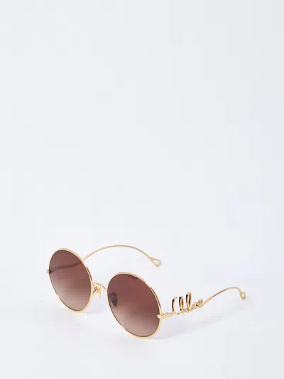 CHLOÉ CHLOÉ GOLD-GOLD-BROWN METAL SUNGLASSES