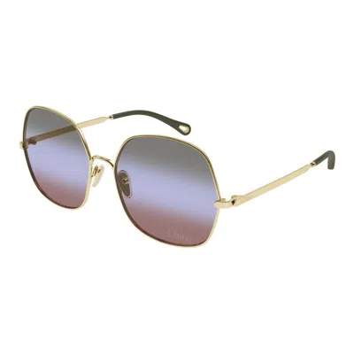 Chloé Gold-gold-green Metal Sunglasses In Neutral