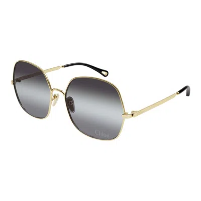 Chloé Gold-gold-grey Metal Sunglasses