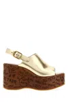 Chloé Maxime Leather Wedge Mules Slingback Platform In Gold
