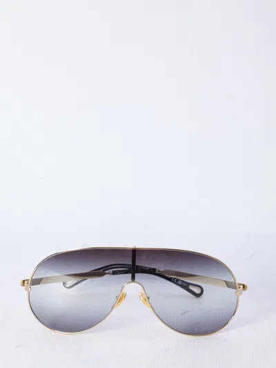 Chloé Gold Grey Metal Sunglasses In Gray