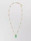 Chloé Gold Metal Necklace Featuring Gemstone Pendant In Green
