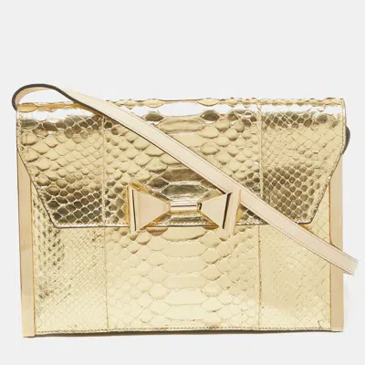 Pre-owned Chloé Gold Python Metal Bow Flap Shoulder Bag