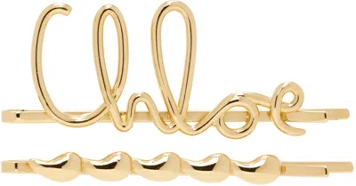 Chloé Chloe Women Gold Metal Chloe Iconic Hair Clips In Metallic