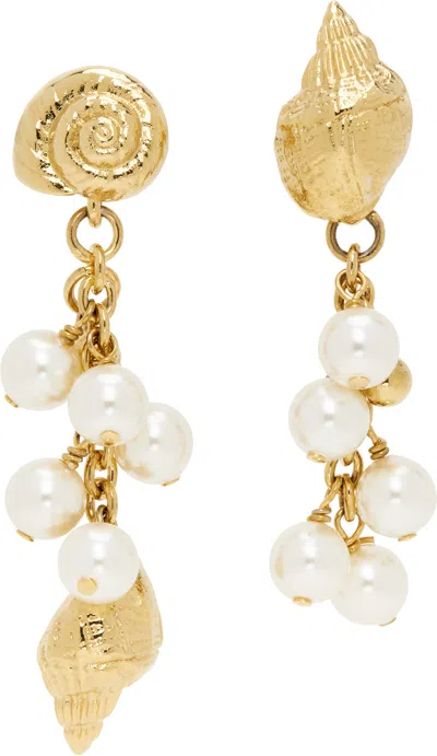 Chloé Womens Vintage Gold Shell-motif Pendant Brass Earrings