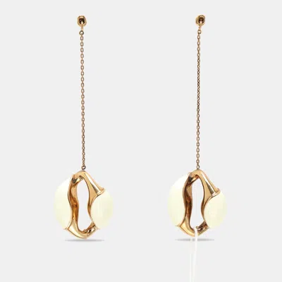Pre-owned Chloé Gold Tone Brass Chain Lacquer Enamel Trudie Drop Earrings