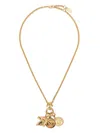 Chloé Metallic Necklace With Rear Hook Closure And Three Logo Charms In Brass Woman In Gold