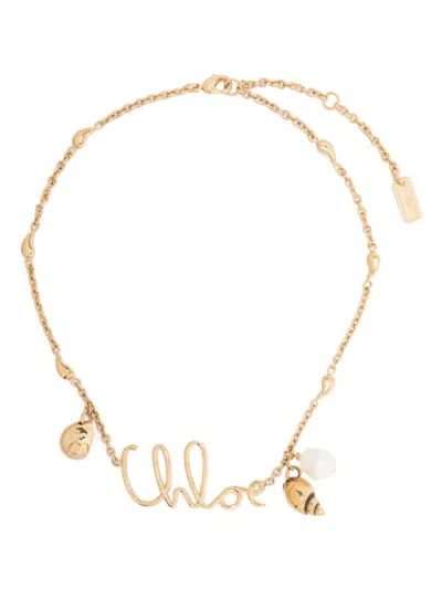 Chloé Golden Logo Charm Necklace