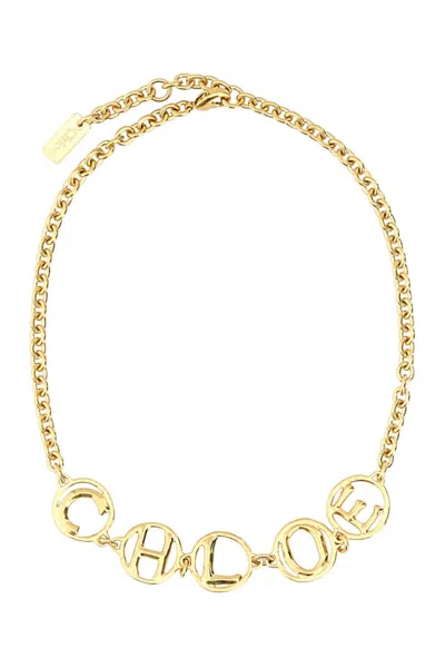 CHLOÉ WOMEN GOLDEN LOGO SCRIPT CHOKER NECKLACE, ONESIZE LUXURY NECKPIECES FOR WOMEN DARVEYS
