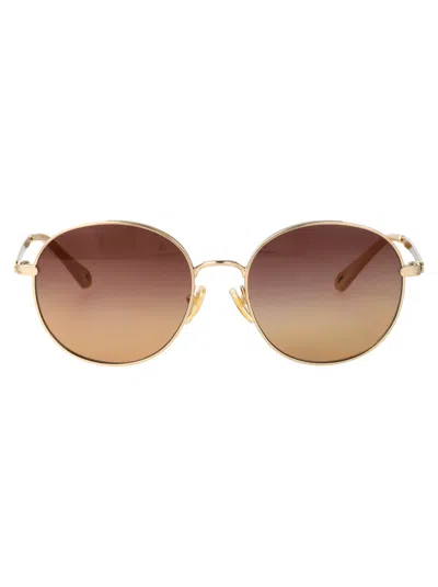 Chloé Gold-gold-brown Metal Sunglasses In Pattern