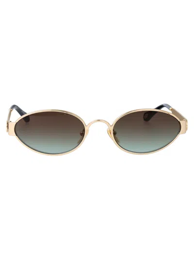 Chloé Gold-gold-brown Metal Sunglasses In Metallic