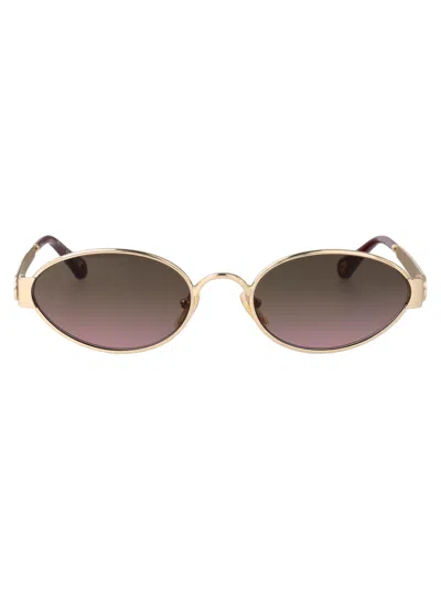 Chloé Gold-gold-green Metal Sunglasses In Brown