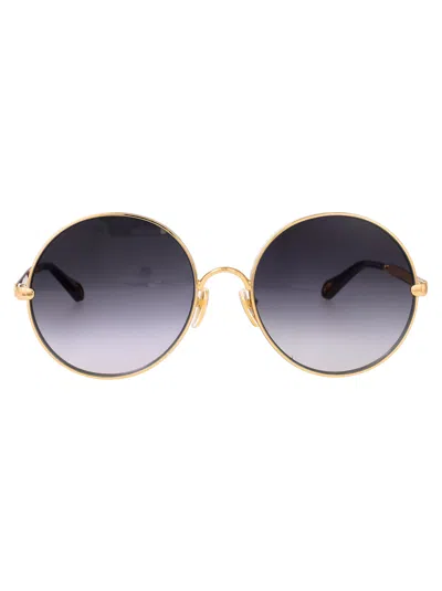 Chloé Gold-gold-violet Metal Sunglasses