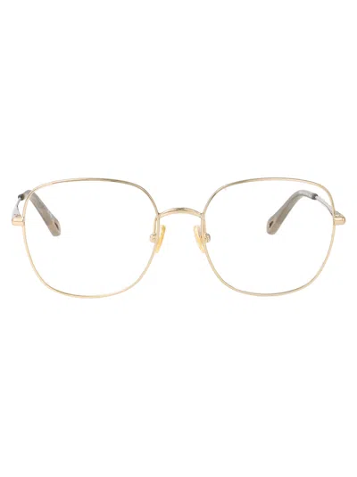Chloé Gold-gold-transparent Metal Glasses In Pink