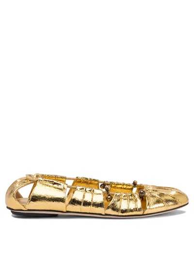 CHLOÉ CHLOÉ GOLDTONE LEATHER FLAT SHOES