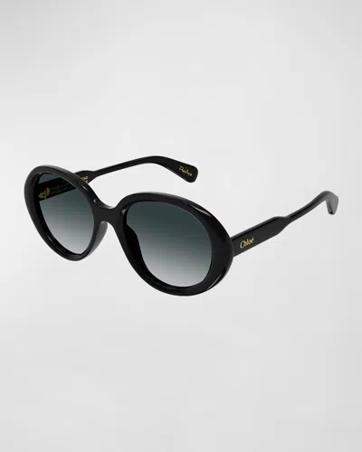 Chloé Gradient Acetate Round Sunglasses In Shiny Solid Black