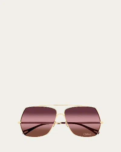 Chloé Gradient Aviator Metal Sunglasses In 002 Shiny Classic Gold Chl
