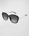 Chloé Gradient Round Acetate Sunglasses In 001 Shiny Solid B