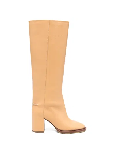 Chloé Grained Leather Boots In Nude