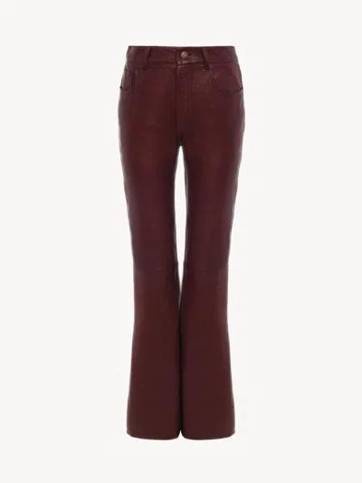 Chloé Flared Textured Lambskin Leather Trousers In Brown