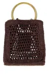 Chloé Summer Banana Small Leather-trimmed Woven Raffia Tote Bag In Burgundy