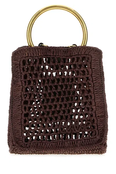 Chloé Summer Banana Tote Bag In Crochet Paper And Leather In Brown