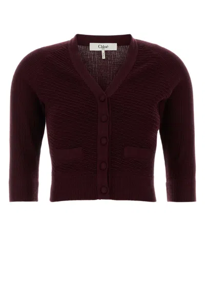 Chloé Grape Wool Cardigan In Burgundy