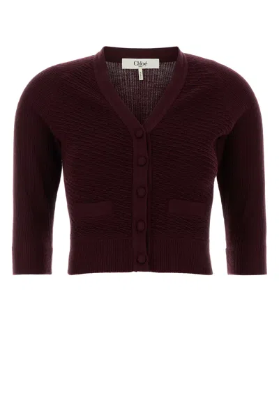 Chloé Chloe Grape Wool Cardigan In Purple