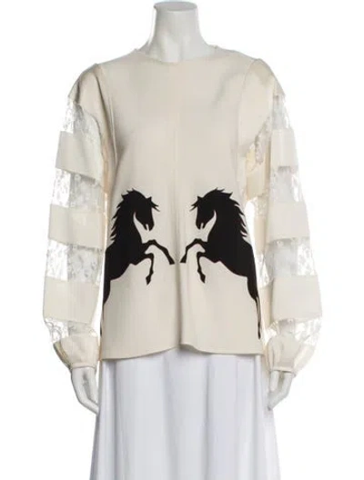Pre-owned Chloé Graphic Print Crew Neck Blouse W/ Tags In Neutral