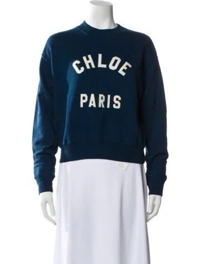 Pre-owned Chloé Graphic Print Crew Neck Sweater In Blue