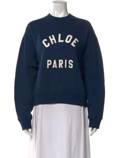 Pre-owned Chloé Graphic Print Crew Neck Sweatshirt In Blue