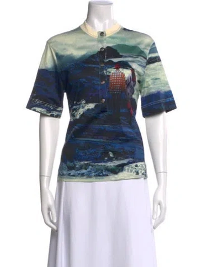 Pre-owned Chloé Graphic Print Crew Neck Top In Blue