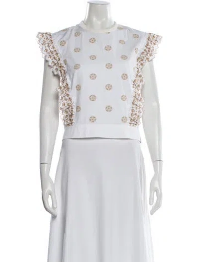 Pre-owned Chloé Graphic Print Crew Neck Top W/ Tags In White