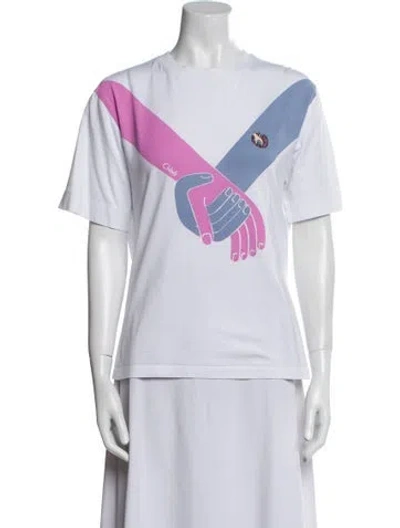 Pre-owned Chloé Graphic Print Crew Neck T-shirt In White
