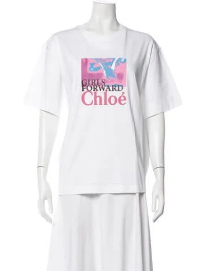 Pre-owned Chloé Graphic Print Crew Neck T-shirt In White