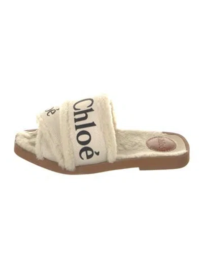 Pre-owned Chloé Graphic Print Faux Fur Trim Slides In Neutrals