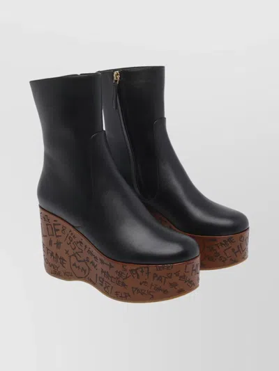 CHLOÉ GRAPHIC PRINT LEATHER ANKLE LENGTH BOOTS