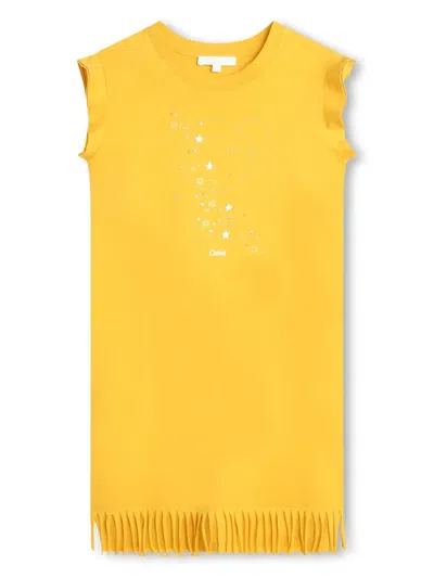 Chloé Kids' Graphic-print Organic Cotton Dress In Yellow