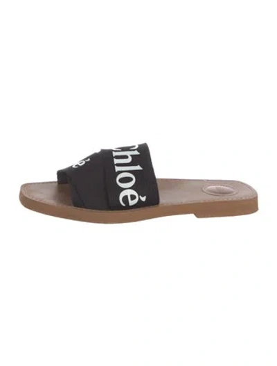 Pre-owned Chloé Graphic Print Slides In Black