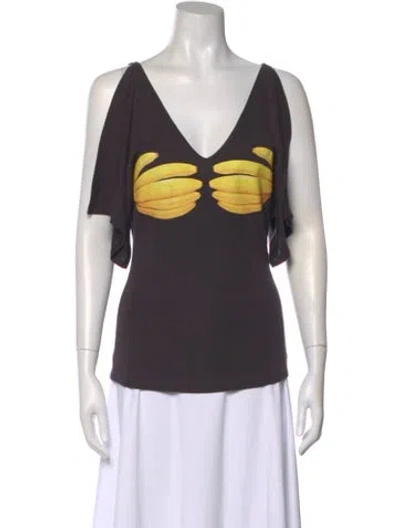 Pre-owned Chloé Graphic Print V-neck Top In Blue