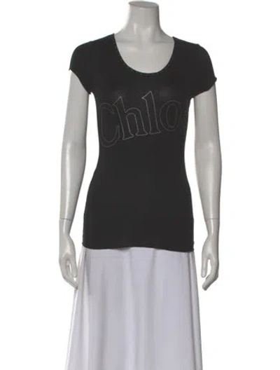 Pre-owned Chloé Graphic Print V-neck T-shirt In Black